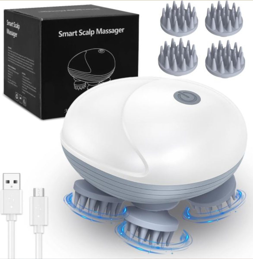 Portable Cordless Head Scratcher Stress Relax Hair Growth Electric Head Massager with 4 Claws for Deep Massage